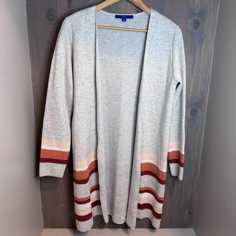 Apt. 9 Women's Light Gray Cardigan with Red and Pink Stripes